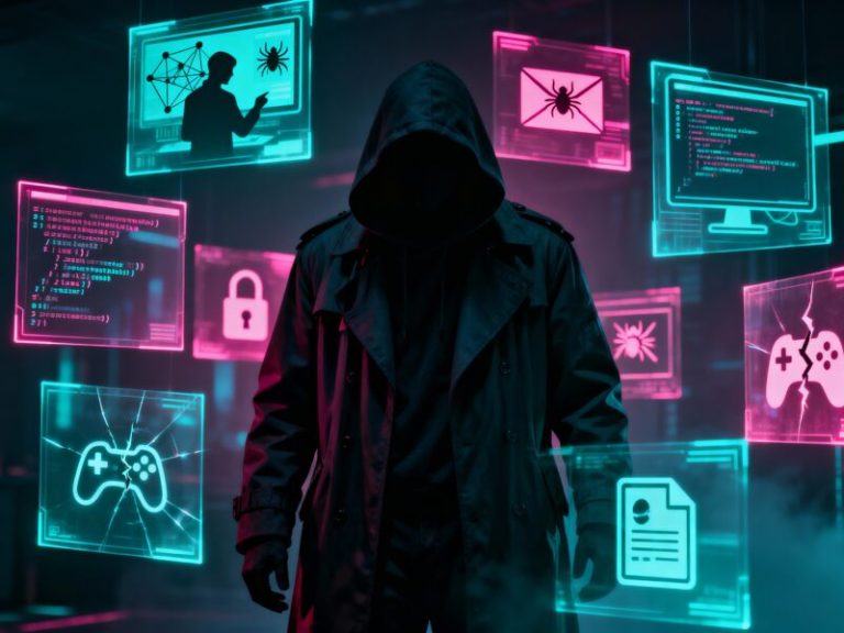 An editorial-style illustration of a security team reviewing routine cyber hygiene practices on dashboards, laptops, and mobile devices in a modern office.
