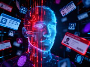 An IT leadership meeting reviewing cybersecurity policies on a large screen, with analysts discussing device security, password standards, patching, and employee access controls in a modern office.